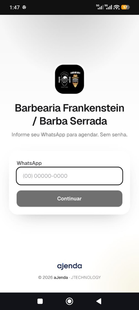 Tela do cliente na Ajenda: entra pelo link com o whatsapp