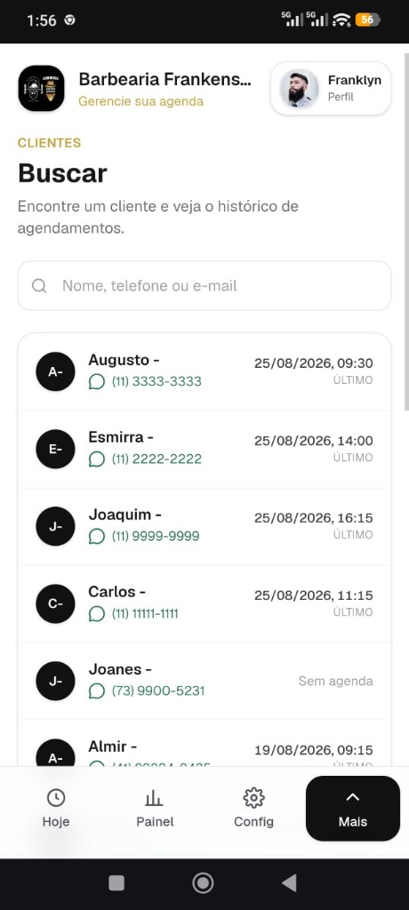Tela do profissional na Ajenda: busca clientes
